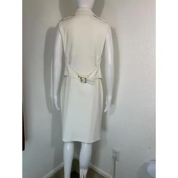 Calvin Klein White Moto Zip Dress Size 10 Sleeveless Belted Minimalist Chic - Picture 4 of 6